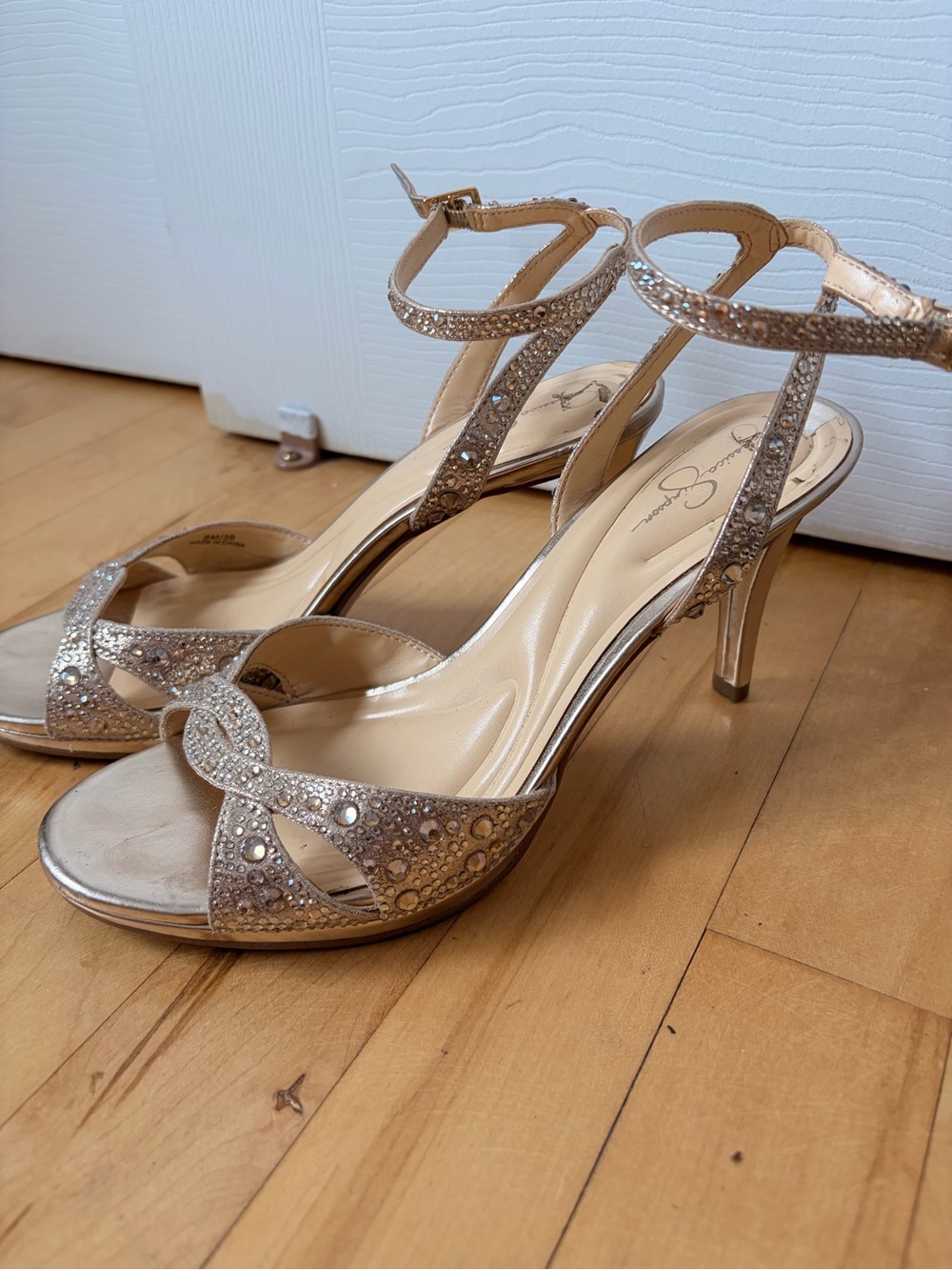 Jessica Simpson Champagne Rhinestone Strappy Heels